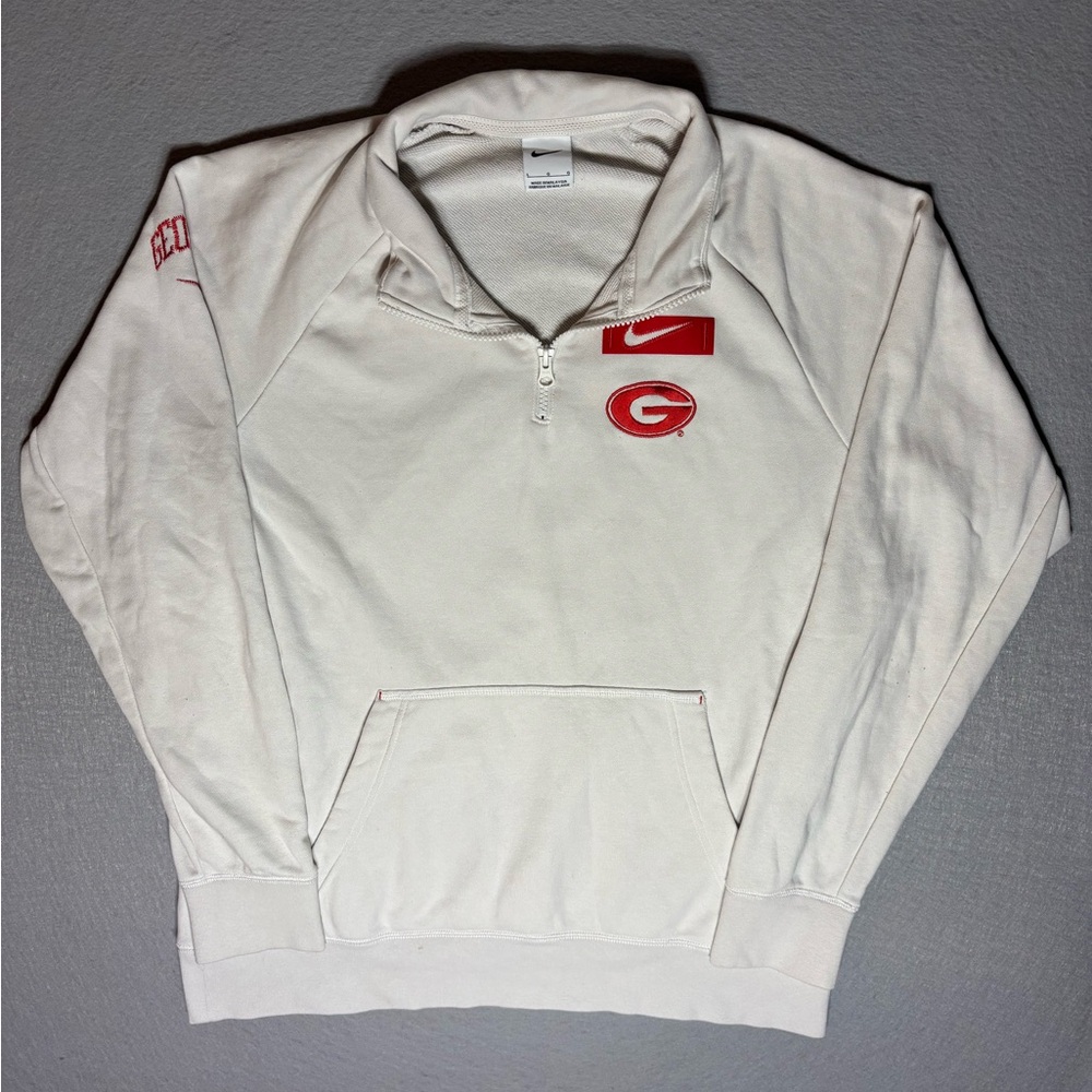 Nike Georgia Bulldogs Jacket Men’s Size Large White Sweatshirt Pullover Patches